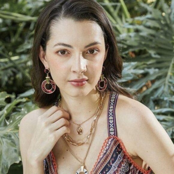 Gold-Tone PU Leather Circle Drop Earring - Picture 4 of 7